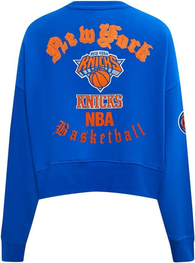 imagePro Standard Womens NBA Old English Brushed Back French Terry Crewneck SweatshirtRoyal Blue