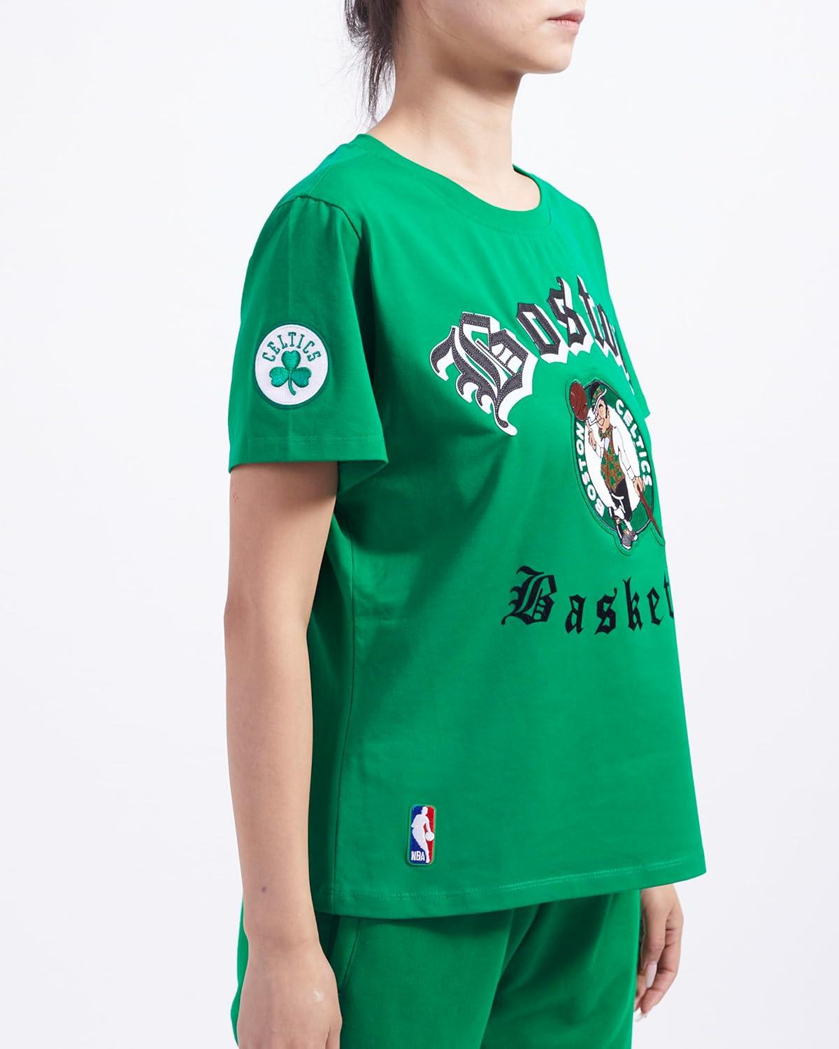imagePro Standard Womens NBA Old English Cotton Short Sleeve Slim Fit TeeKelly Green