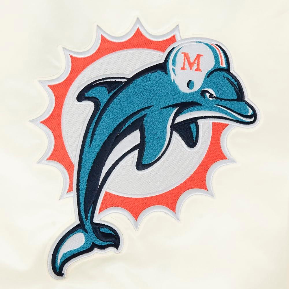 imagePro Standard Womens NFL Miami Dolphins Retro Classics Satin Jacket EggshellBlack M