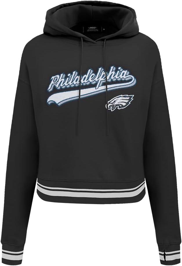 imagePro Standard Womens NFL Script Tail Brushed Back French Terry Cropped Pullover HoodieBlack