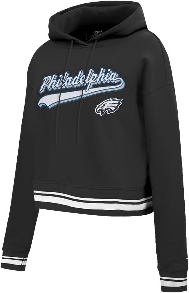 imagePro Standard Womens NFL Script Tail Brushed Back French Terry Cropped Pullover HoodieBlack