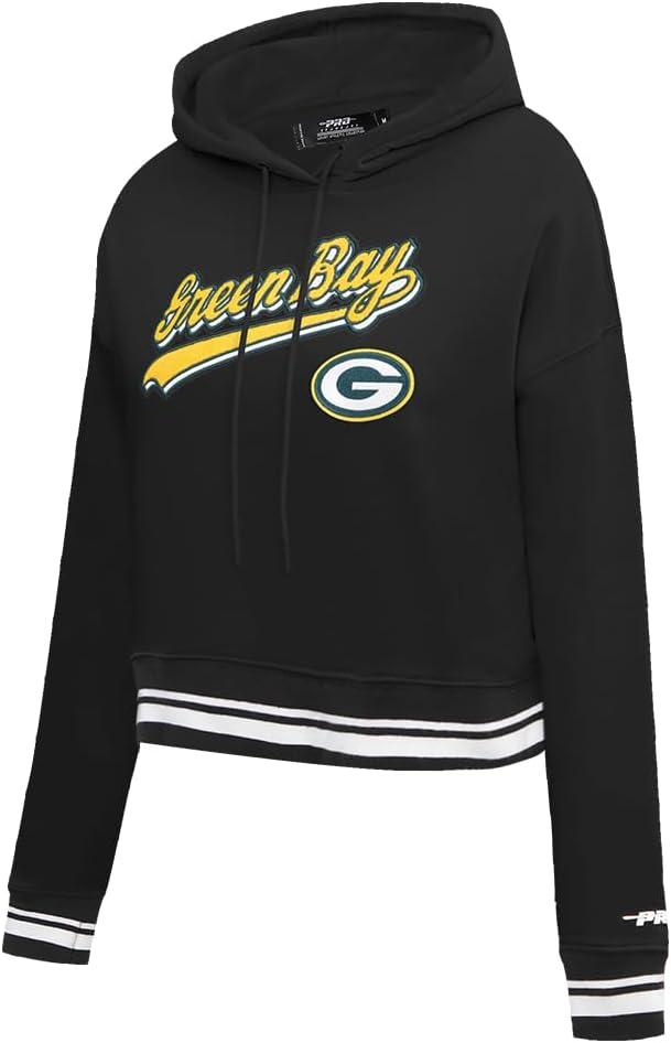 imagePro Standard Womens NFL Script Tail Brushed Back French Terry Cropped Pullover HoodieBlack