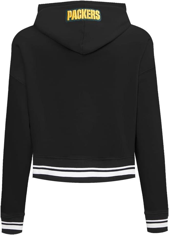 imagePro Standard Womens NFL Script Tail Brushed Back French Terry Cropped Pullover HoodieBlack