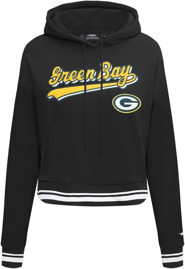 imagePro Standard Womens NFL Script Tail Brushed Back French Terry Cropped Pullover HoodieBlack