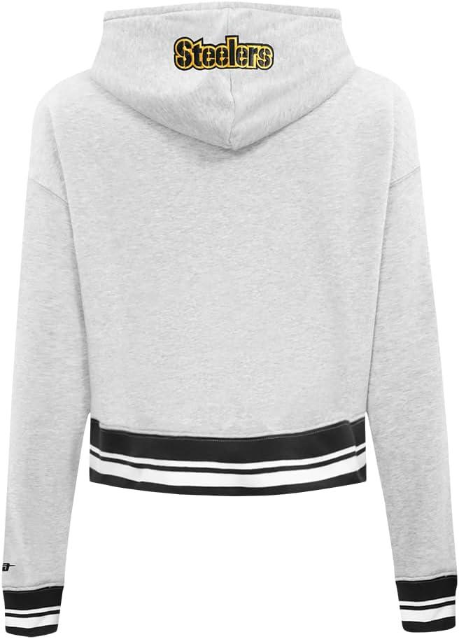 imagePro Standard Womens NFL Script Tail Brushed Back French Terry Cropped Pullover HoodieHeather GrayBlack
