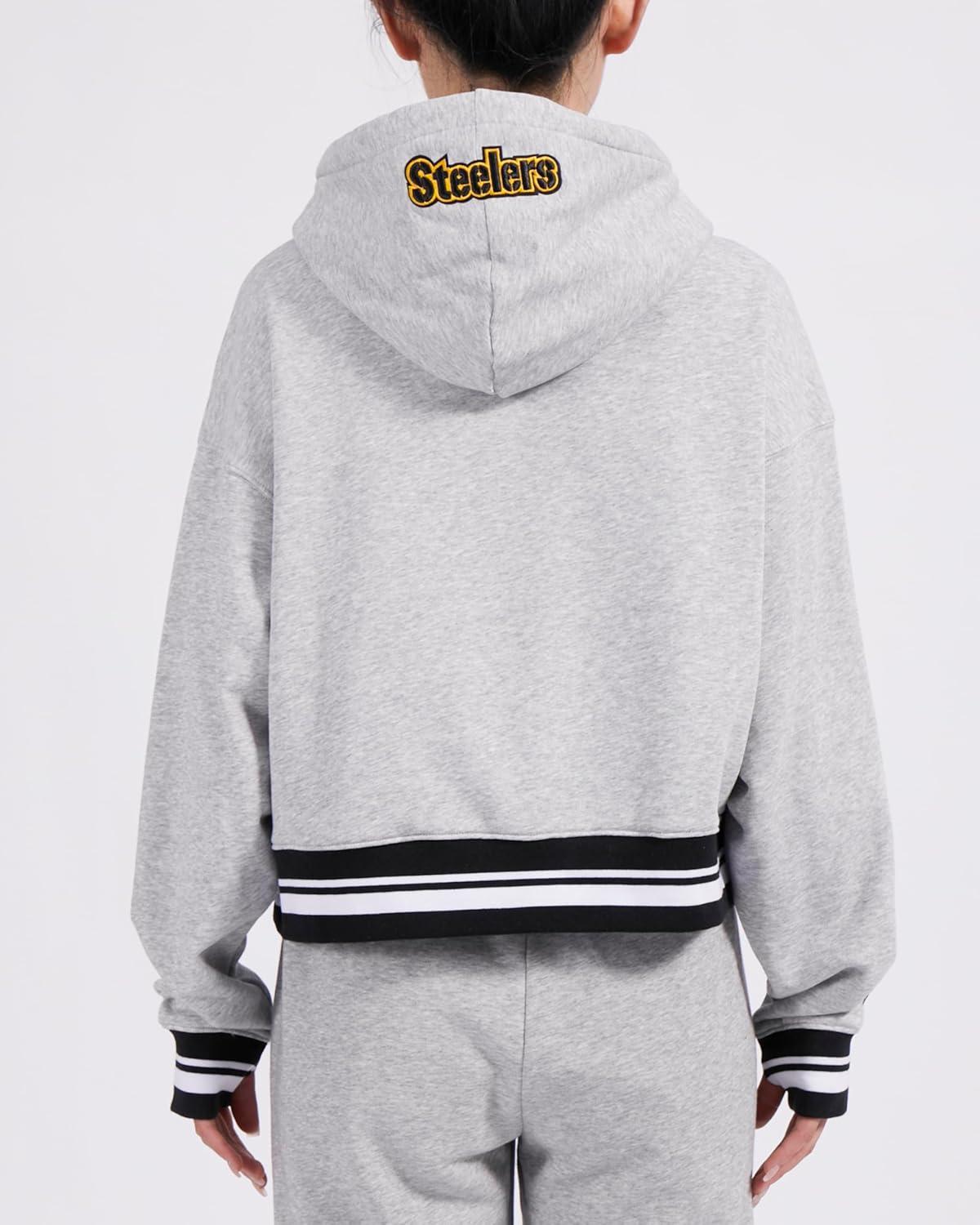 imagePro Standard Womens NFL Script Tail Brushed Back French Terry Cropped Pullover HoodieHeather GrayBlack