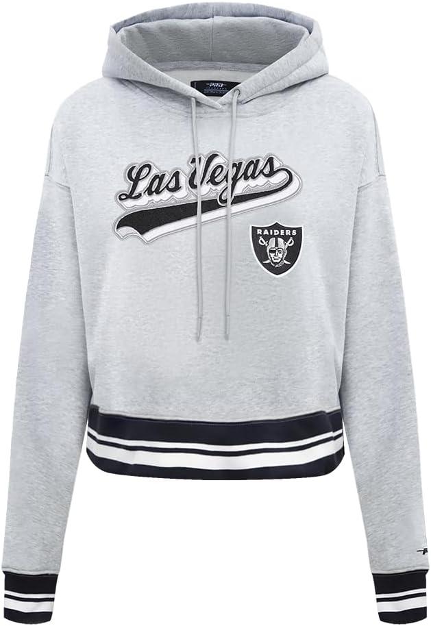 imagePro Standard Womens NFL Script Tail Brushed Back French Terry Cropped Pullover HoodieHeather GrayBlack