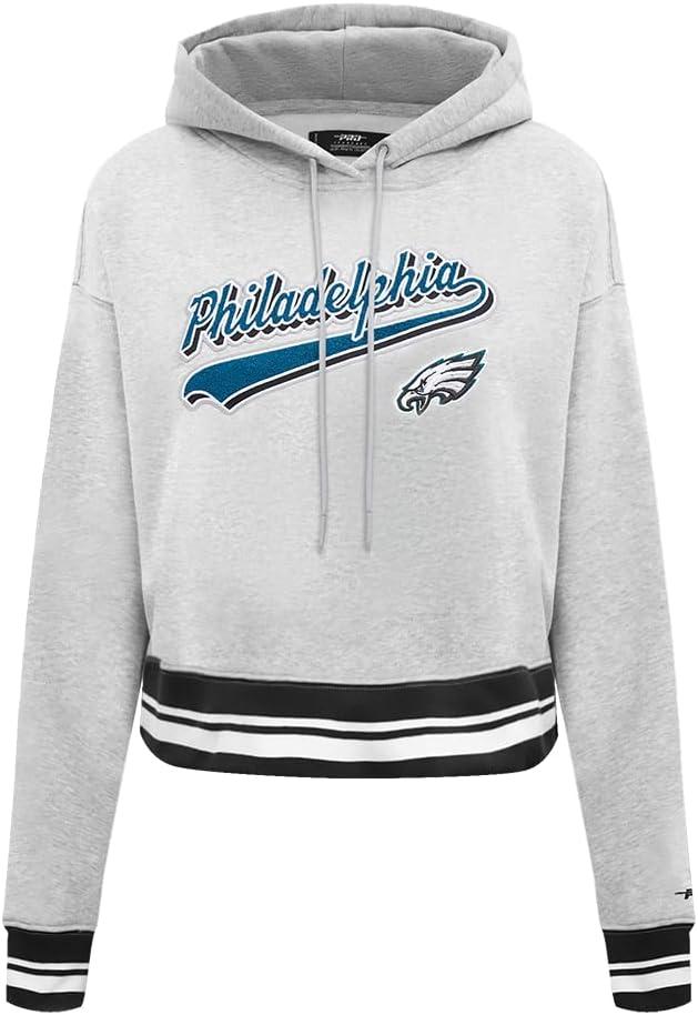 imagePro Standard Womens NFL Script Tail Brushed Back French Terry Cropped Pullover HoodieHeather GrayBlack
