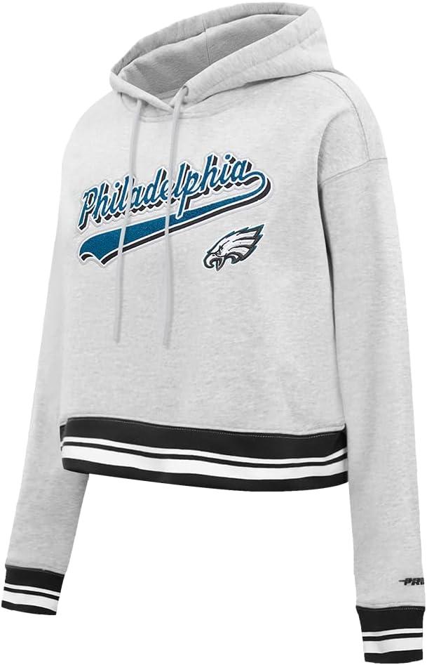 imagePro Standard Womens NFL Script Tail Brushed Back French Terry Cropped Pullover HoodieHeather GrayBlack