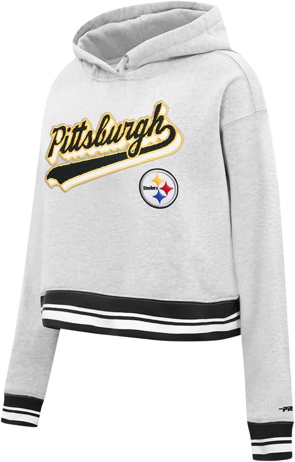 imagePro Standard Womens NFL Script Tail Brushed Back French Terry Cropped Pullover HoodieHeather GrayBlack