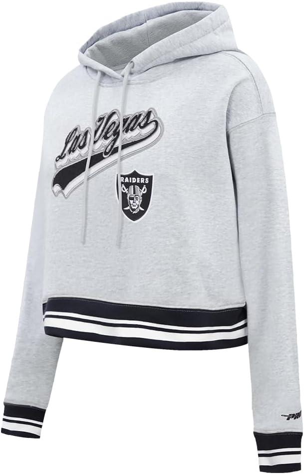 imagePro Standard Womens NFL Script Tail Brushed Back French Terry Cropped Pullover HoodieHeather GrayBlack