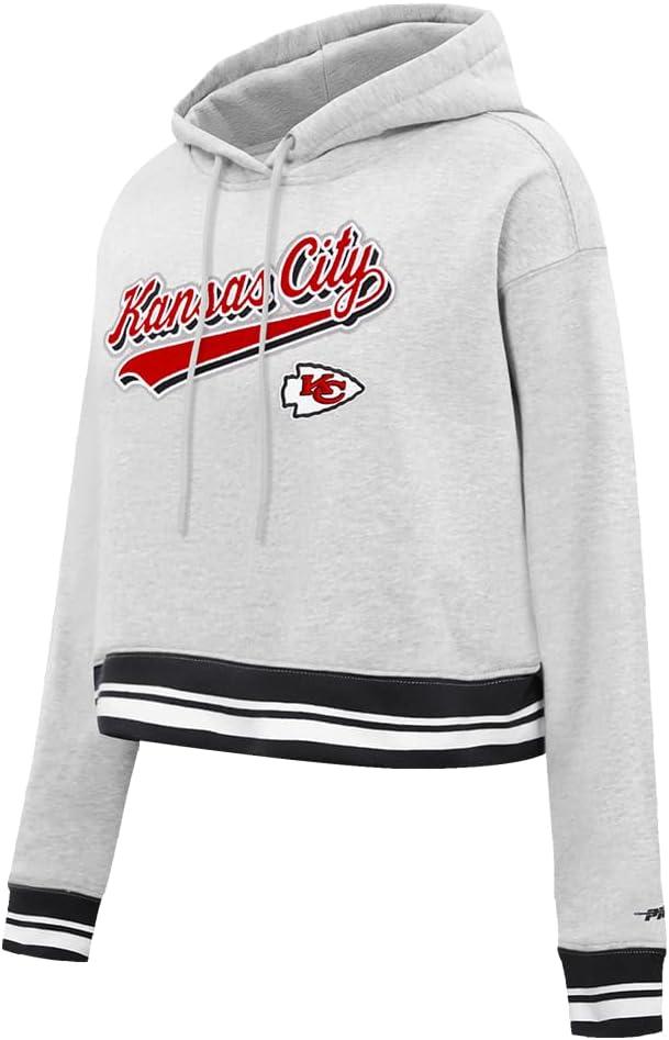 imagePro Standard Womens NFL Script Tail Brushed Back French Terry Cropped Pullover HoodieHeather GrayBlack