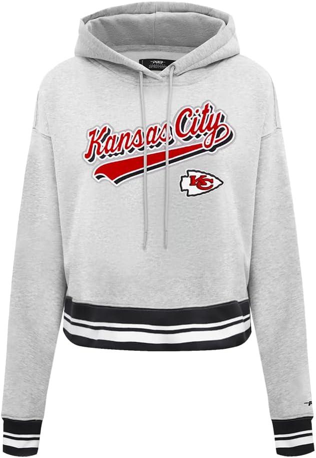 imagePro Standard Womens NFL Script Tail Brushed Back French Terry Cropped Pullover HoodieHeather GrayBlack