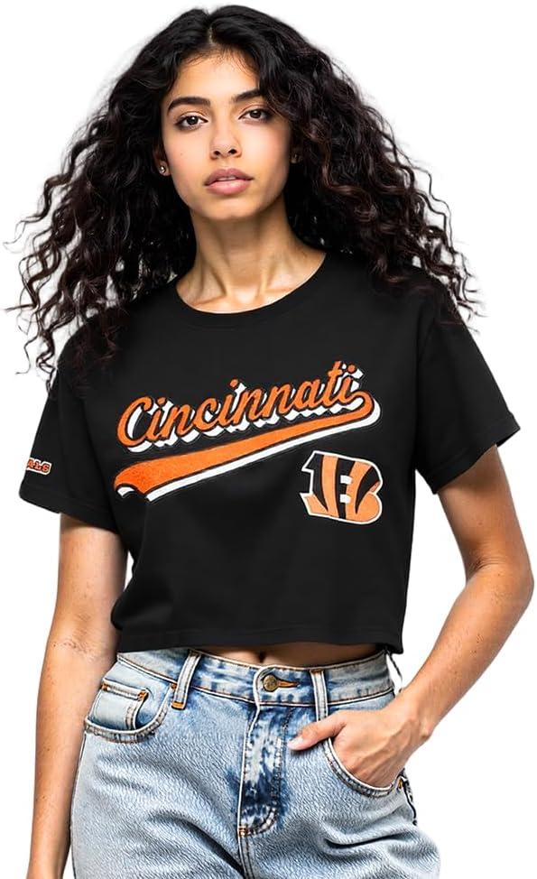 imagePro Standard Womens NFL Script Tail Cotton Single Short Sleeve Boxy TeeBlack