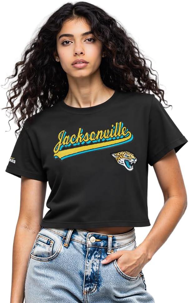 imagePro Standard Womens NFL Script Tail Cotton Single Short Sleeve Boxy TeeBlack