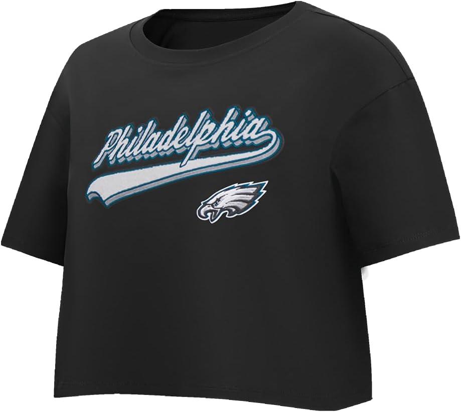 imagePro Standard Womens NFL Script Tail Cotton Single Short Sleeve Boxy TeeBlack