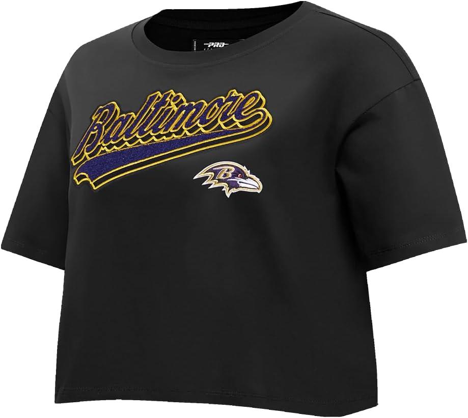 imagePro Standard Womens NFL Script Tail Cotton Single Short Sleeve Boxy TeeBlack