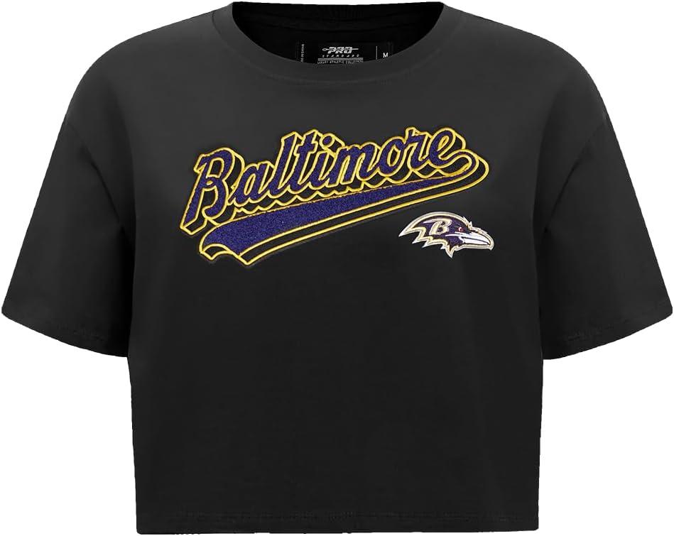 imagePro Standard Womens NFL Script Tail Cotton Single Short Sleeve Boxy TeeBlack