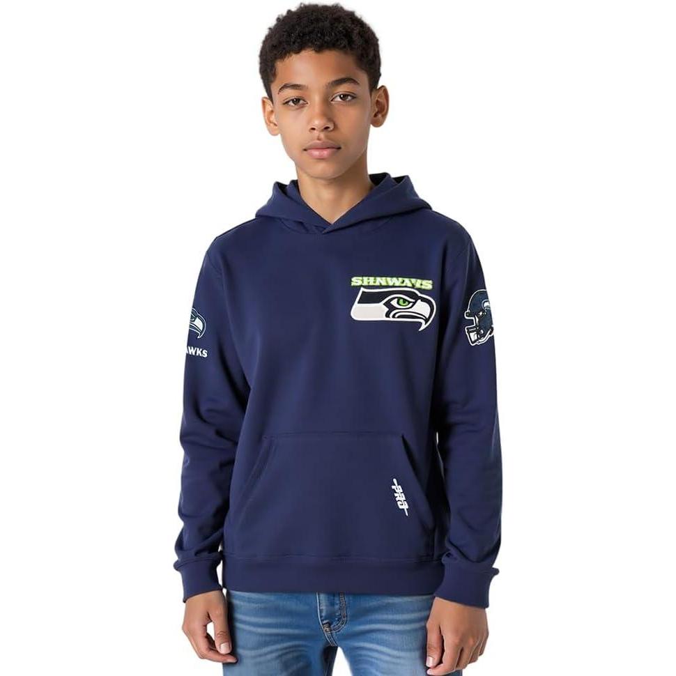 imagePro Standard Big Boys NFL Classic Chenille Pull Over Hoodie CardinalMidnight Navy