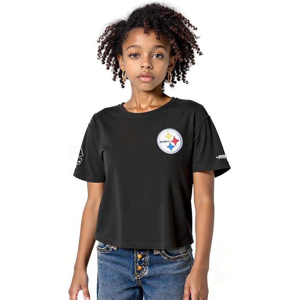imagePro Standard Big Girls NFL Pittsburgh Steelers Classic Essentials Short Sleeve Boxy Tee Black XL