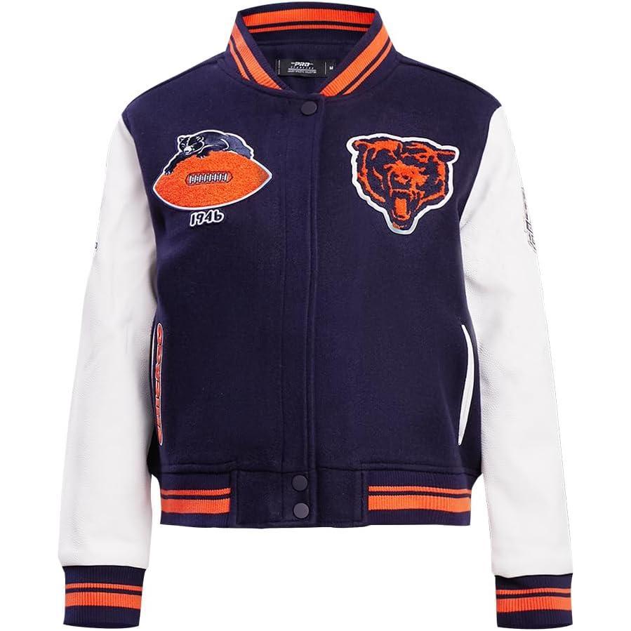 imagePro Standard Womens NFL Chicago Bears Retro Classics Varsity Jacket Midnight NavyOrangeMidnight Navy M