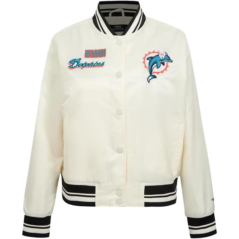 imagePro Standard Womens NFL Miami Dolphins Retro Classics Satin Jacket EggshellBlack M