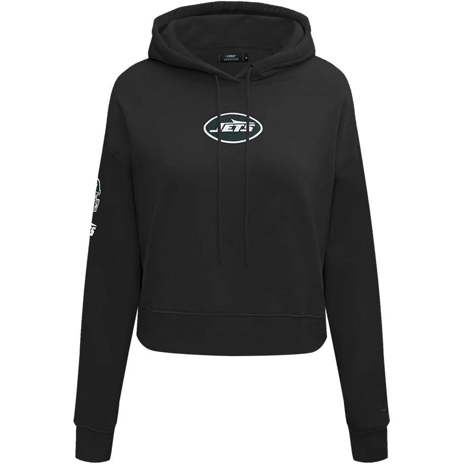 imagePro Standard Womens NFL New York Jets Classic Chenille Cropped Pullover Hoodie Black 2XL