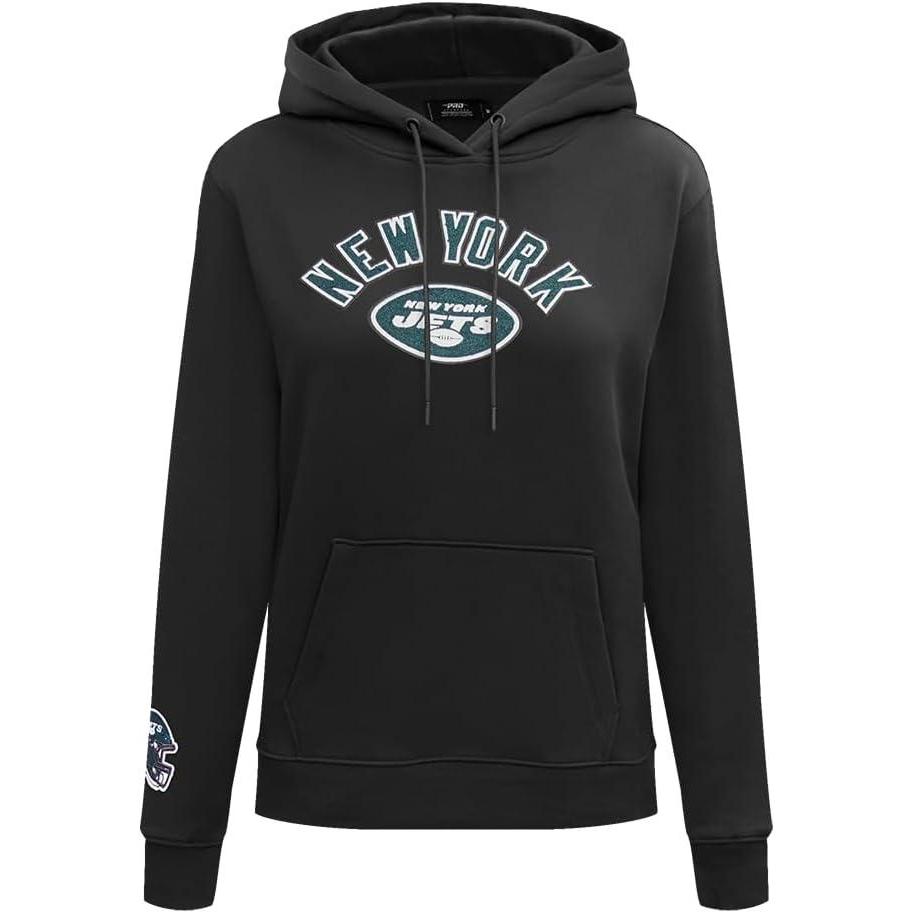 imagePro Standard Womens NFL New York Jets Classic Chenille Cropped Pullover Hoodie Black XS