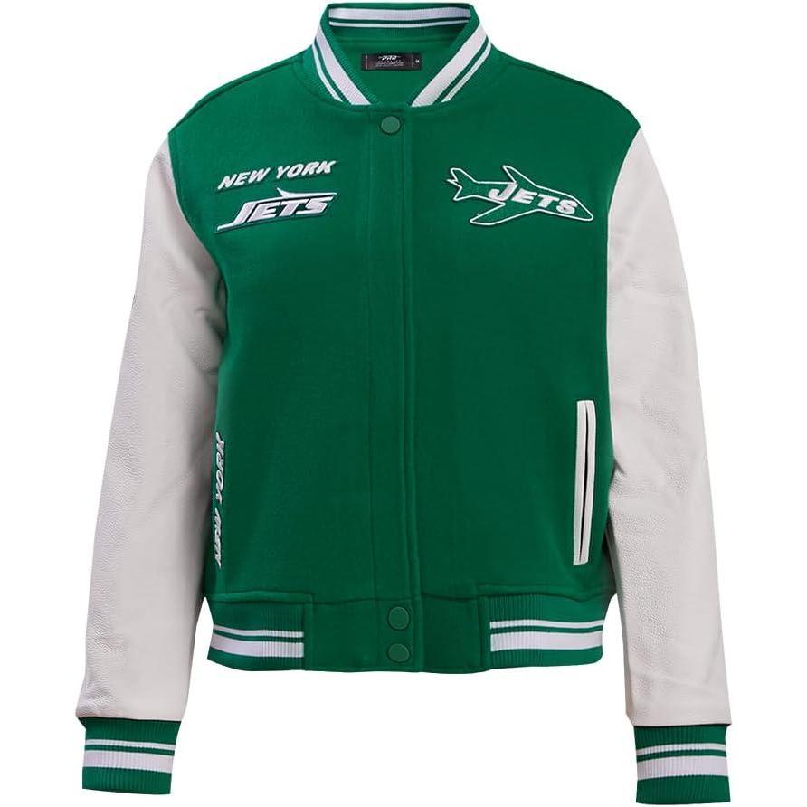imagePro Standard Womens NFL New York Jets Retro Classics Varsity Jacket Kelly GreenWhite XL