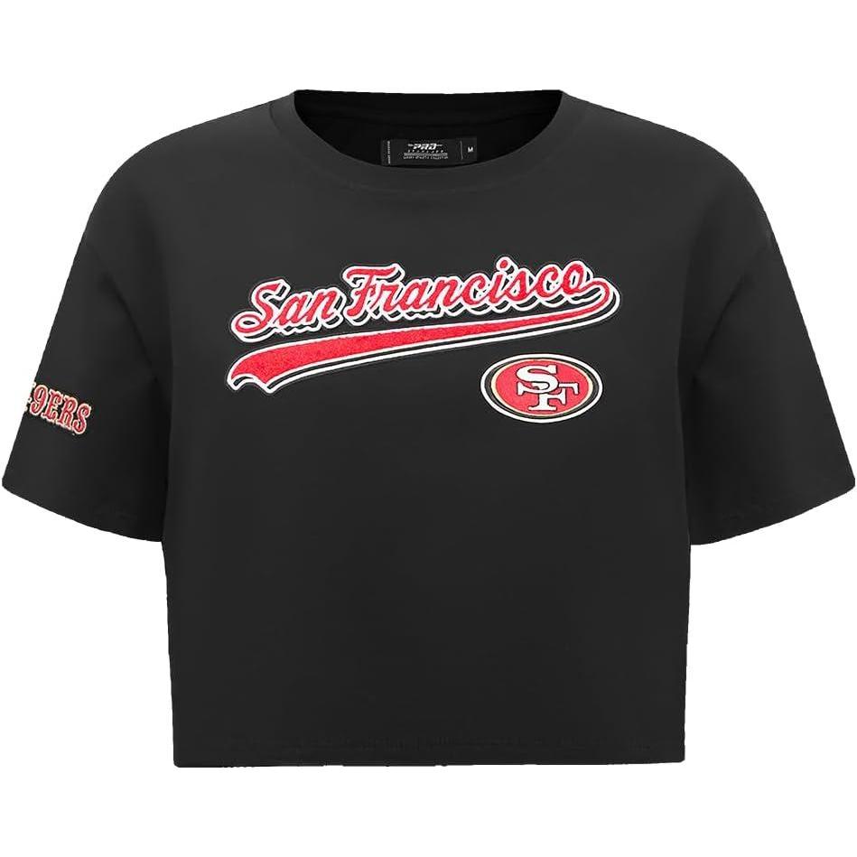 imagePro Standard Womens NFL Script Tail Cotton Single Short Sleeve Boxy TeeBlack
