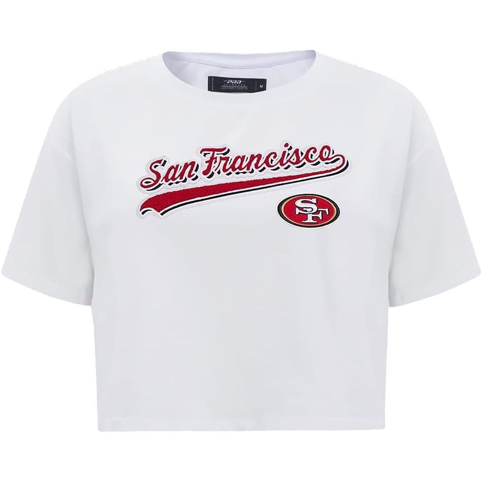 imagePro Standard Womens NFL Script Tail Cotton Single Short Sleeve Boxy TeeWhite