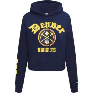 Pro Standard Womens NBA Old English Cropped Pullover Hoodie(Midnight Navy)