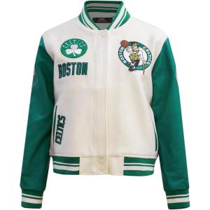 Pro Standard Womens NBA Retro Classics Varsity Jacket(Eggshell/ Kelly Green)