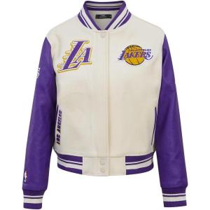 Pro Standard Womens NBA Retro Classics Varsity Jacket(Eggshell/ Purple)
