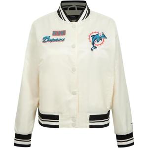Pro Standard Womens NFL Miami Dolphins Retro Classics Satin Jacket Eggshell/Black M