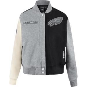 Pro Standard Womens NFL Philadelphia Eagles Reverse French Terry Varsity Jacket Black/Gray/Eggshell M