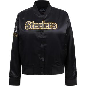 Pro Standard Womens NFL Pittsburgh Steelers Classic Chenille Satin Jacket Black S