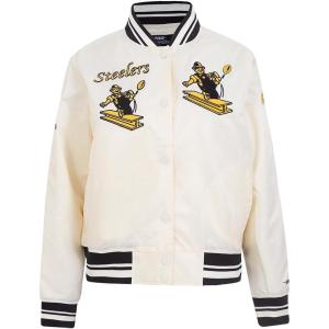 Pro Standard Womens NFL Pittsburgh Steelers Retro Classics Satin Jacket Eggshell/Black L