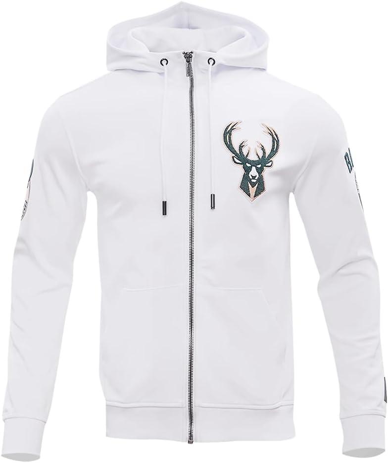 imagePro Standard Mens NBA Classic Chenille Cotton Double Knit Full Zip HoodieWhite