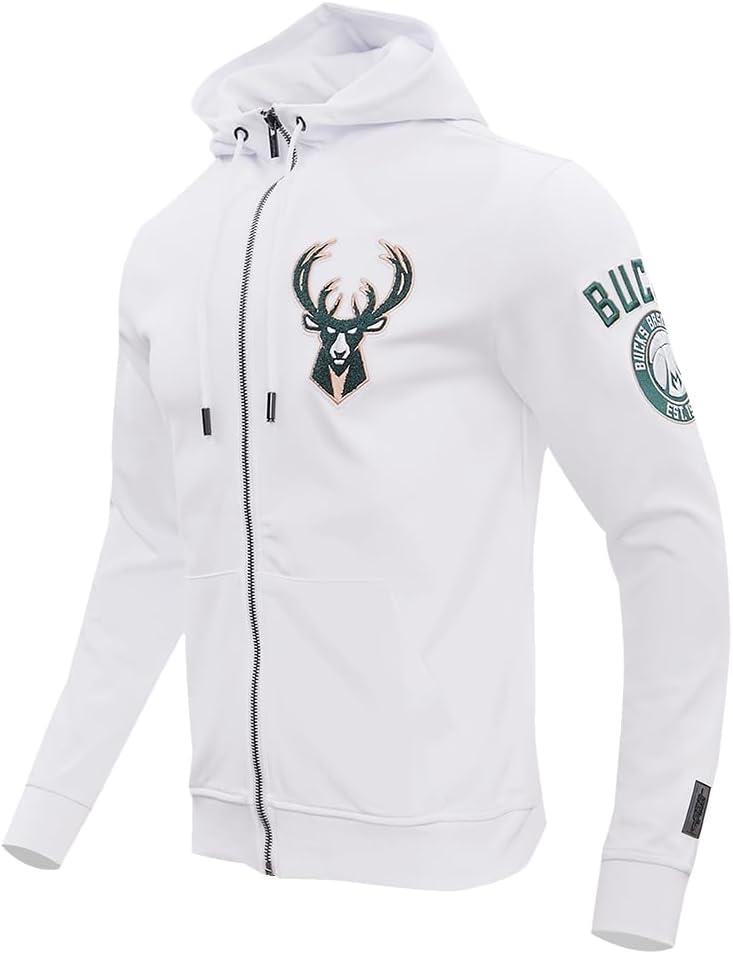 imagePro Standard Mens NBA Classic Chenille Cotton Double Knit Full Zip HoodieWhite