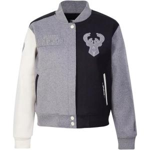 Pro Standard NBA womens Womens Nba Reverse French Terry Wool Varsity Jacket(Black/Gray/Eggshell)