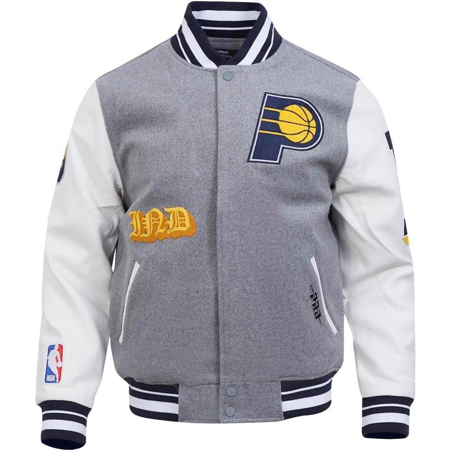 imagePro Standard NBA mens Mens Nba Old English Wool Varsity JacketHeather GreyWhiteMidnight Navy