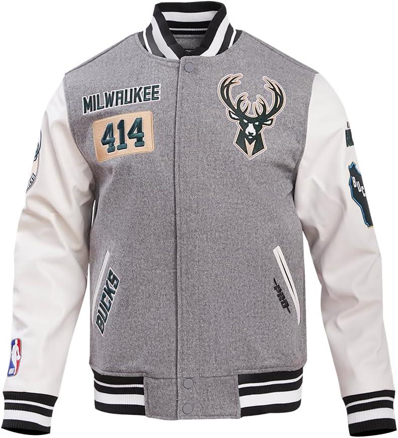 imagePro Standard Mens NBA Area Code Wool Varsity JacketHeather GreyWhiteBlack