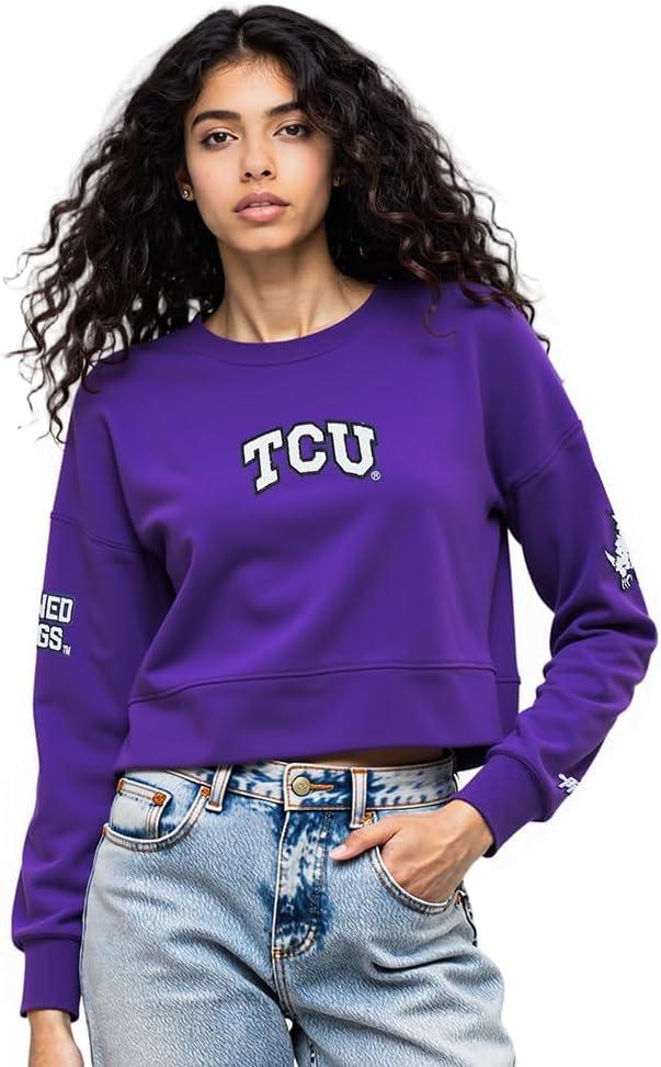 imagePro Standard NCAA womens Womens College Classic Chenille Brushed Back French Terry Crewneck SweatshirtPurple