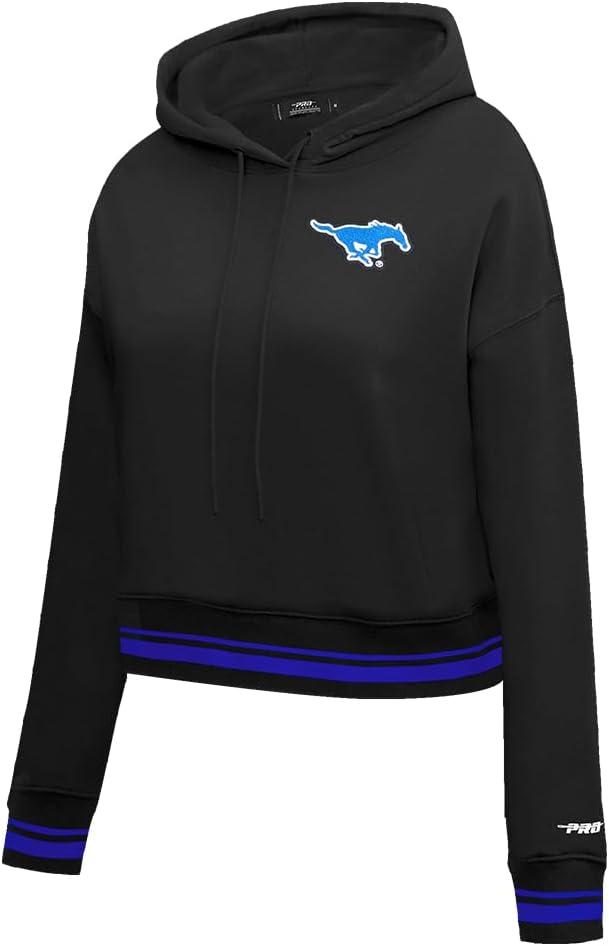 imagePro Standard NCAA womens Womens College Classic Essentials Brushed Back French Terry Cropped Pullover HoodieBlackRoyal BlueBlack