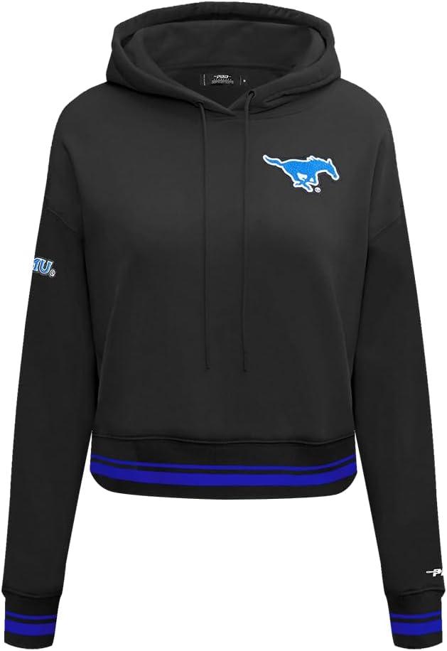 imagePro Standard NCAA womens Womens College Classic Essentials Brushed Back French Terry Cropped Pullover HoodieBlackRoyal BlueBlack