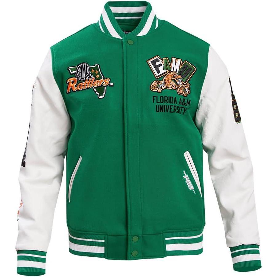 imagePro Standard NCAA mens Mens College Campus Ransom Wool Varsity JacketKelly Green White