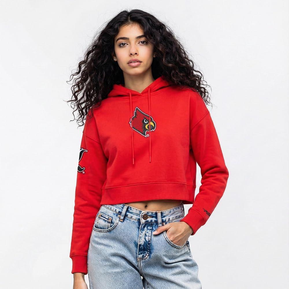 imagePro Standard NCAA womens Womens College Classic Chenille Brushed Back French Terry Cropped Pullover HoodieRed