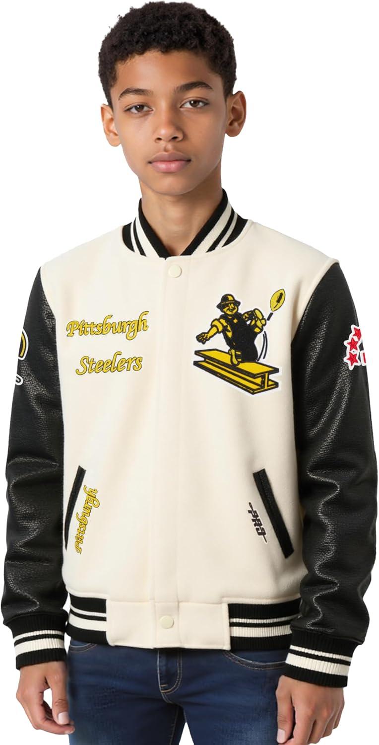 imagePro Standard Little Boys NFL Retro Classics Varsity JacketEggshell Black