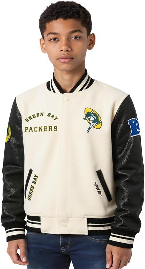 imagePro Standard Little Boys NFL Retro Classics Varsity JacketEggshell Black